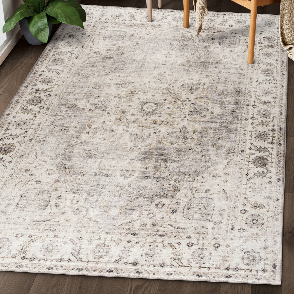 Photos - Area Rug ReaLife Rugs 5'x7' Machine Washable Padded Boho Farmhouse Joy  Beige/Ivory
