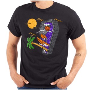 Funny Halloween Surfing Skeleton Graphic T Shirt Men or Women Brisco Brands - 1 of 4