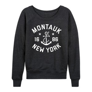 Women's - Instant Message - Montauk New York Lightweight French Terry Wide Neck Long Sleeve Graphic Shirt - 1 of 4
