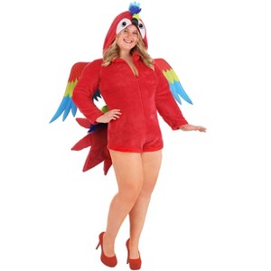 HalloweenCostumes.com Women's Plus Size Red Macaw Parrot Costume | Tropical Bird Romper with Attached Hood, Tail, & Wings - 1 of 4