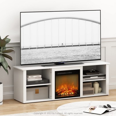 Furinno Classic Fireplace TV Stand Entertainment Console Media Center W/18" Electric Fireplace for TVs up to 70",Solid White