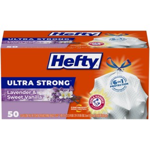 Hefty Ultra Strong Lavender & Sweet Vanilla Tall Kitchen Drawstring Trash Bags - 13gal/50ct - 1 of 4