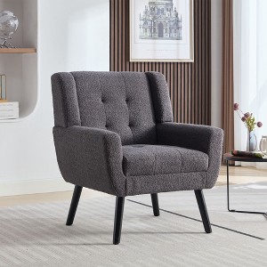 CENGHU Teddy Material Ergonomics Accent Chair, Modern Upholstered Living Room Chair With Black Legs, for Indoor Home - 1 of 4