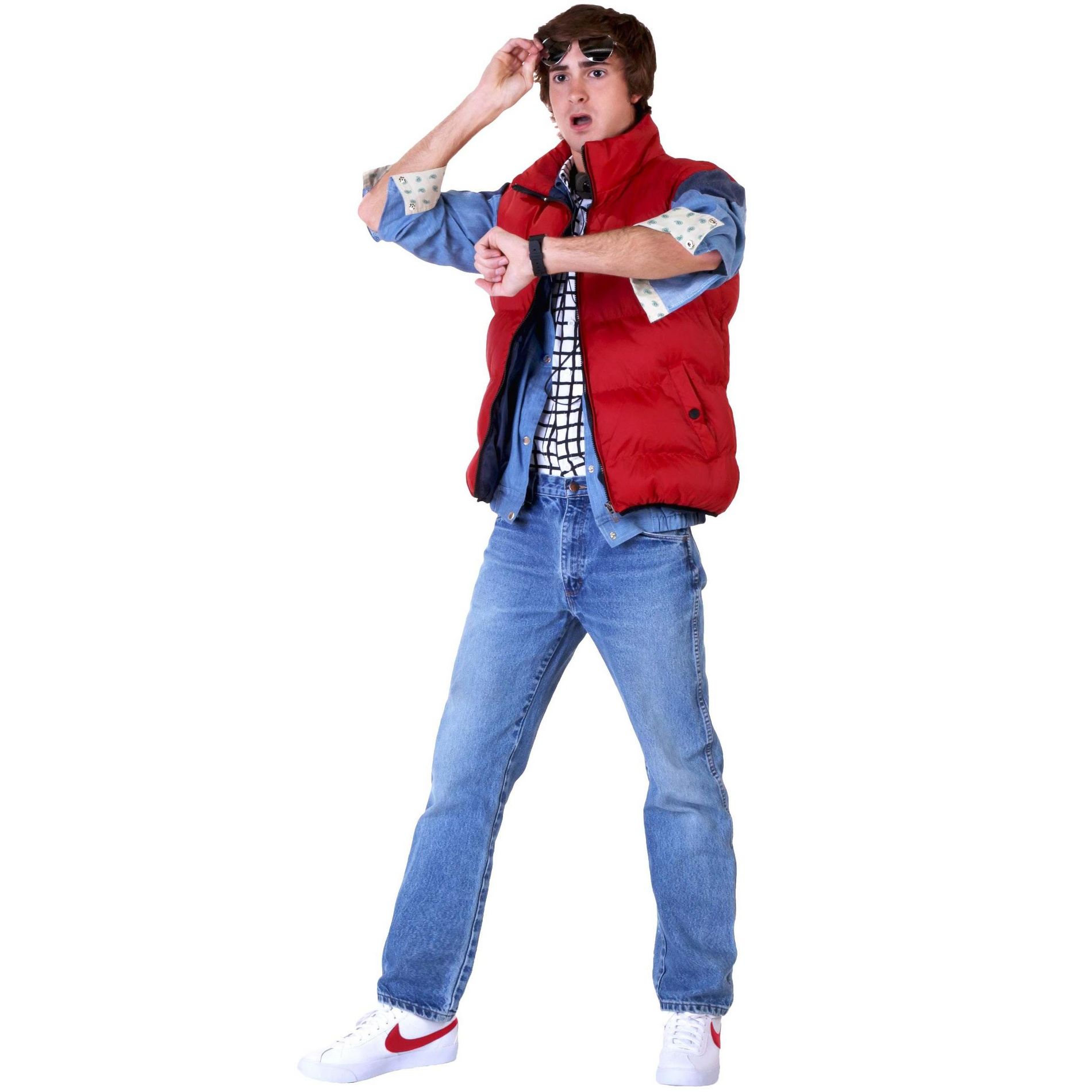 HalloweenCostumes.com 2X  Men  Back to the Future Marty McFly Plus Size Costume for Men, White/Red/Blue