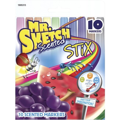 Mr Sketch Premium Scented Stix Non-Toxic Watercolor Marker, Fine Tip, Assorted Colors, set of 10