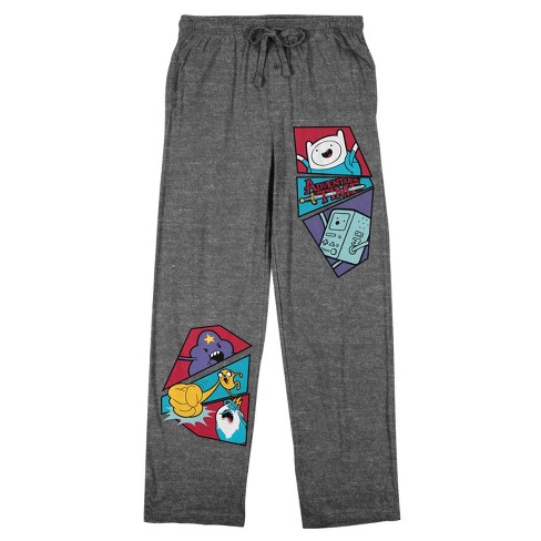 Adventure Time Characters and Logo Men s Charcoal Heather Drawstring Sleep Pants Small