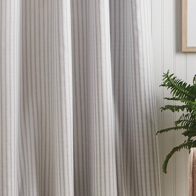 Gray Ticking Stripe Blackout Cotton Polyester Curtain Panels, 84"