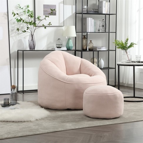 Bean Bag Chair With Ottoman Comfy Bean Bag Sofa Chair Modern Accent Bean Bag Chairs With Footstool For Living Room Bedroom Apartment Dorm Pink Target