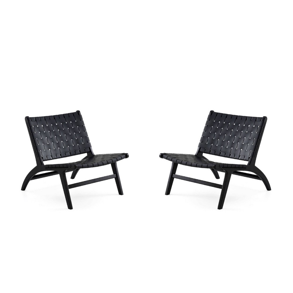 Photos - Chair Set of 2 Maintenon Leatherette Accent  Black - Manhattan Comfort: Wo