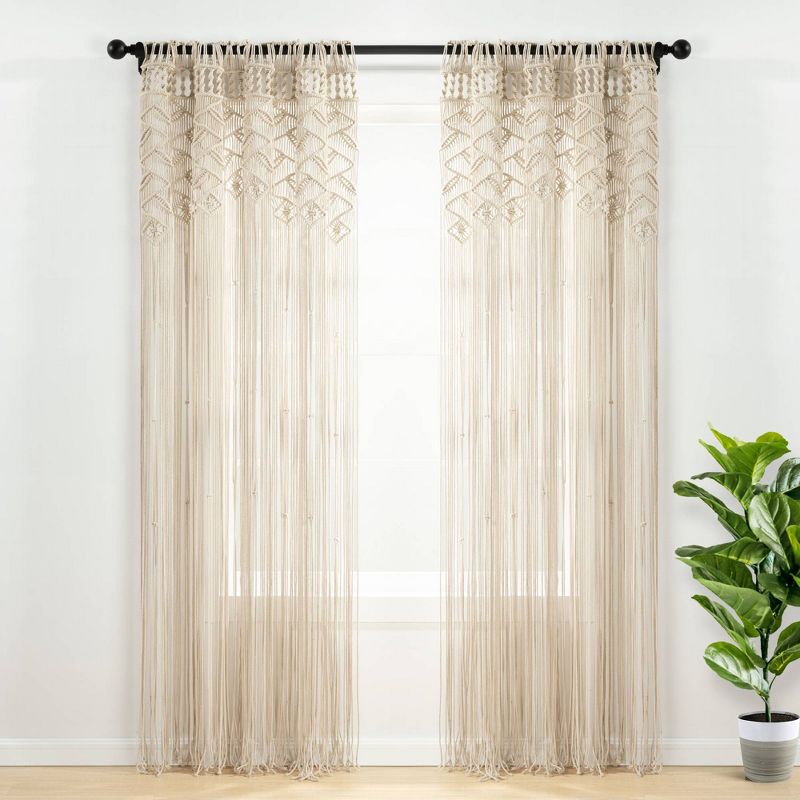 84"x40" Boho Macrame Leaf Cotton Window Curtain Panel - Lush Décor, 1 of 9