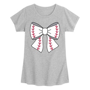 Girls' - Instant Message - Baseball Bow Fitted Short Sleeve Graphic T-Shirt - 1 of 4