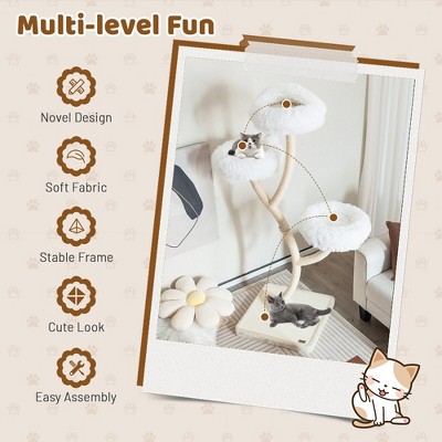 Beige 70" Multi-Level Cat Tree Tower with Sisal and Plush Perches