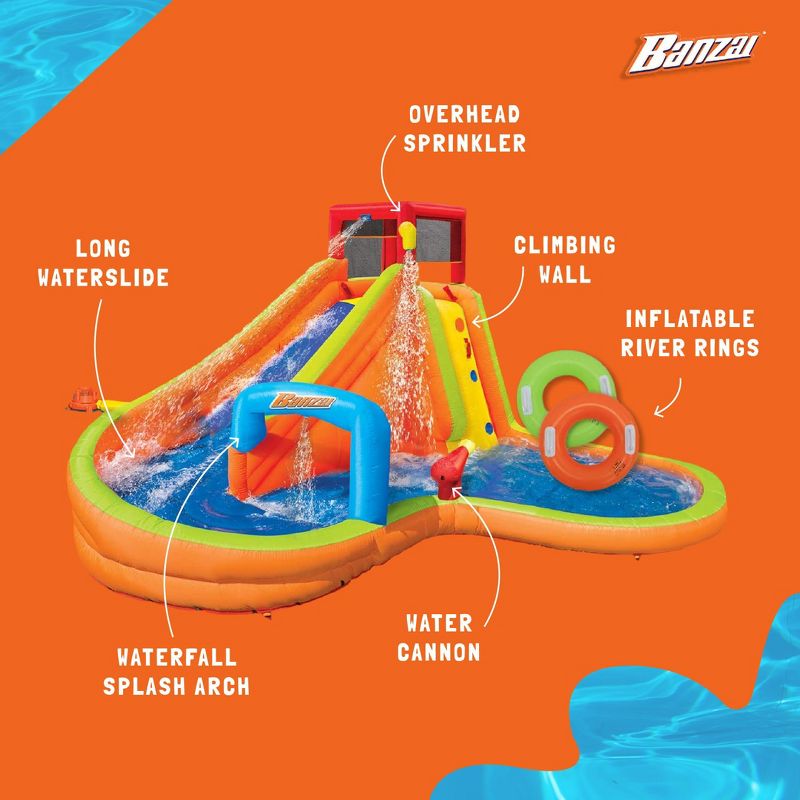 Banzai Lazy River Inflatable Outdoor Backyard Adventure Water Park Slide and Splash Pool with 2 River Rings, Air Motor, and Anchor Bags, 3 of 7