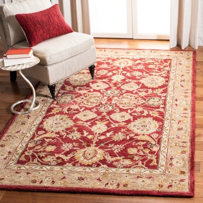 Hand-Tufted Red and Ivory Wool 5' x 8' Area Rug