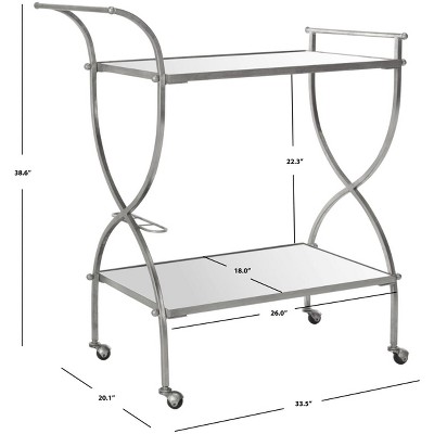 Elegant Transitional 2-Tier Mirrored Bar Cart with Silver Frame