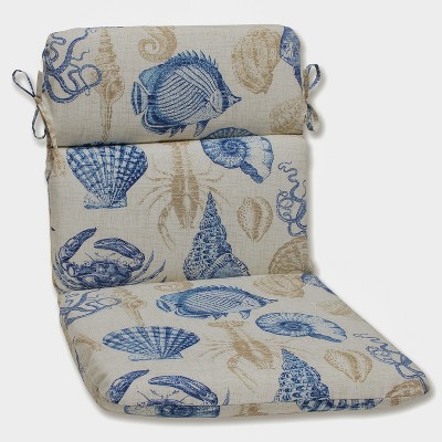 Outdoor Round Edge Full Seat Cushion - Sealife - Pillow Perfect: Weather-Resistant Patio Chair Cushion with Ties