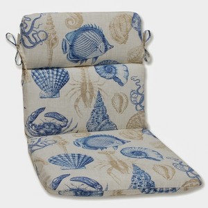 Outdoor Round Edge Full Seat Cushion - Sealife - Pillow Perfect: Weather-Resistant Patio Chair Cushion with Ties - 1 of 3