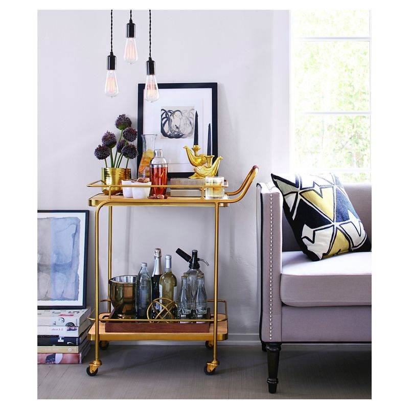 Metal, Wood, and Leather Bar Cart - Gold - Threshold&#8482;, 3 of 14