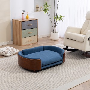 Mocamel Scandinavian style Elevated Dog Bed Pet Sofa With Solid Wood legs and Walnut Bent Wood Back, Velvet Cushion,Large Size - 1 of 4