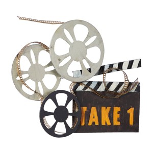 Metal Film Reels Wall Decor Black - Olivia & May: Vintage Iron Sculpture, 'TAKE 1' Typography - 1 of 4