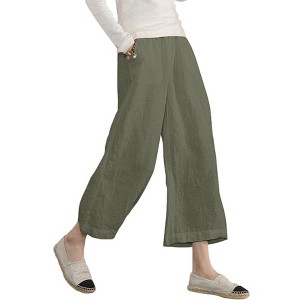 ECUPPER Womens Cotton Cropped Pants Loose Fit Wide Leg Capri Casual Plus Size Elastic Waist Trousers - 1 of 4