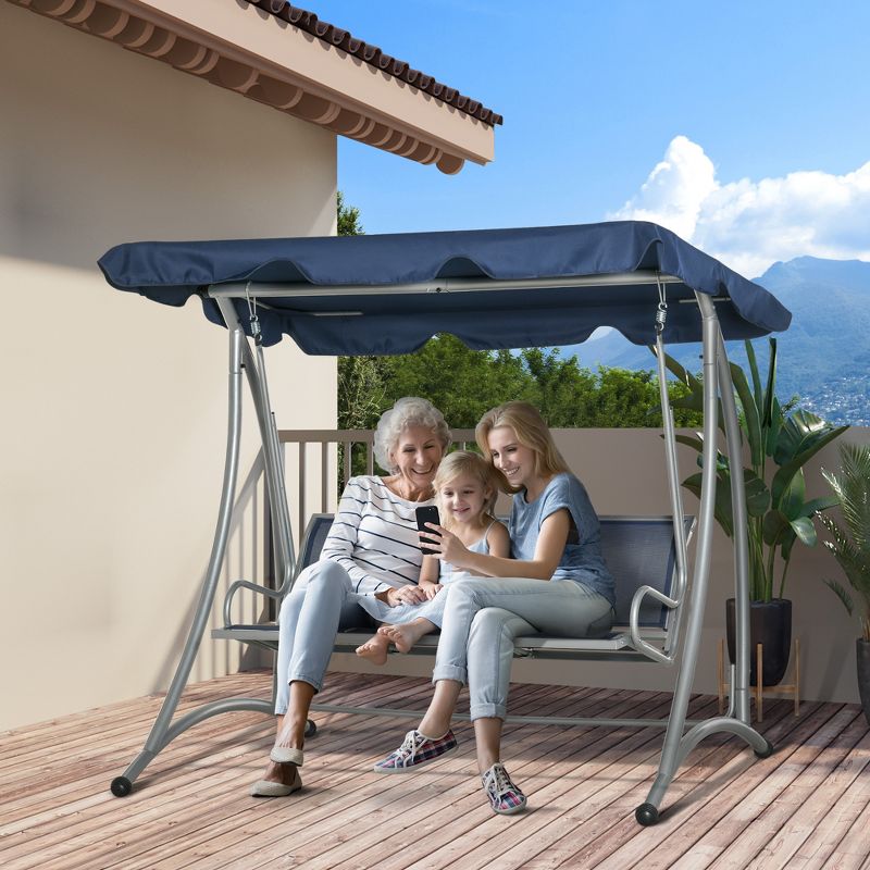 Outsunny 3 Person Patio Swing Seats, Porch Swing with Stand and Adjustable Canopy Outdoor Swing Chair Bench for Garden, Poolside, 3 of 7