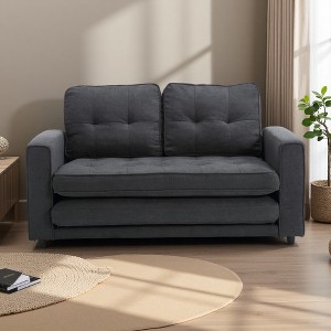 3-Seater Velvet Linen Convertible Sofa with Pull-Out Bed & Side Storage - 1 of 4