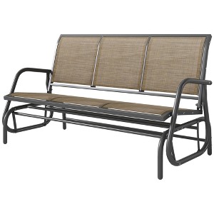 3-Person Outdoor Patio Glider Bench, Porch Glider Swing with 3 Seats, Breathable Mesh Fabric, Metal Frame - 1 of 4