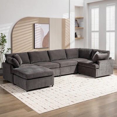 6-Piece Upholstered U-Shaped Modular Sectional Sofa with Removable Ottoman, Flexible Combination