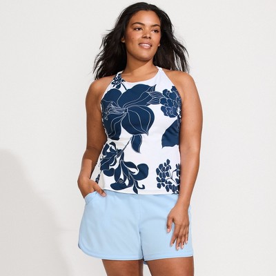 Lands' End Women's Plus Size DD-Cup Tugless High Neck Strappy Back Tankini Swimsuit Top