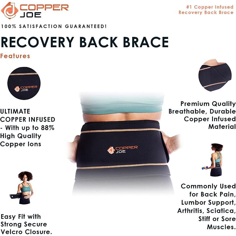 Copper Joe Back Brace for Lower Back Pain Relief, Back Support Belt Men and Women With Adjustable Black Velcro Lumbar Support Belt for Sciatica, 4 of 7
