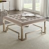 Simple Relax Fabric Upholstered Square Ottoman in Beige and Champagne - 2 of 4