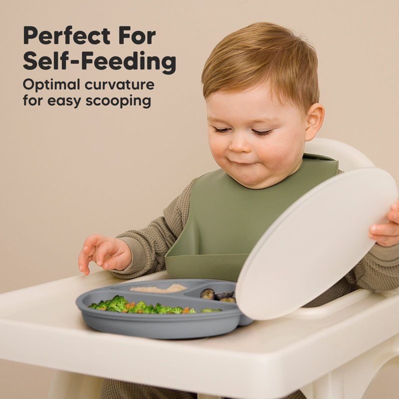3-Pack Prep Suction Plates with Lids, 100% Silicone Baby Plates with Lid, BPA-Free Kids Divided Toddler Plates, 3 of 10