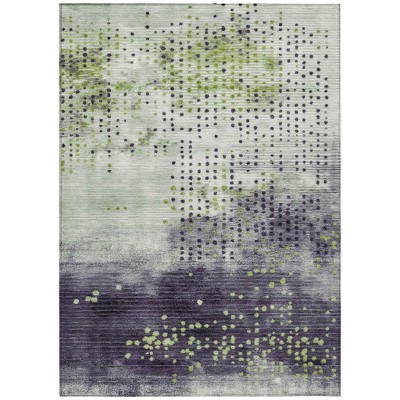 Artichoke Green And Purple Geometric Washable Indoor Outdoor Area Rug