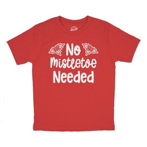 Youth No Mistletoe Needed T Shirt Funny Christmas Kiss Graphic Novelty Tee For Children - Crazy Dog Youth T Shirt - 1 of 4