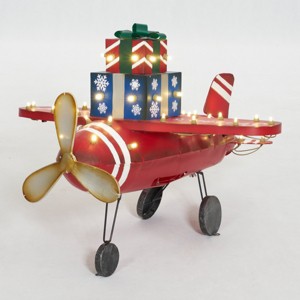 Everstar 28.5" UL PLANE WITH GIFT BOX SCULPTURE, Red - 1 of 4