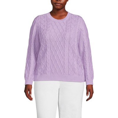 Lands' End Women's Cotton Drifter Crew Cable Pullover Sweater