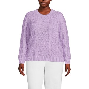 Lands' End Women's Cotton Drifter Crew Cable Pullover Sweater - 1 of 3