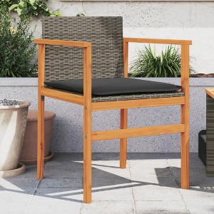 vidaXL Patio Chairs with Cushions 2 pcs Gray Poly Rattan&Solid Wood - 1 of 4