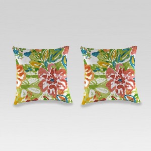 Outdoor Set of 2 Accessory Toss Pillows - Green/Pink Floral - Jordan Manufacturing