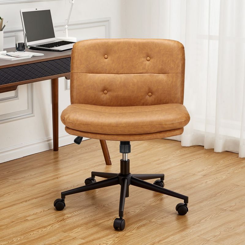 WhizMax Armless Office Desks Chair with Wheels, PU Leather Adjustable Swivel Task Chair, 2 of 9