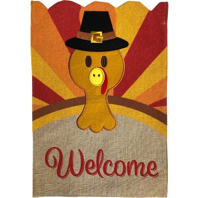 Turkey Thanksgiving Burlap House Flag Welcome Holiday 28" x 40" Briarwood Lane
