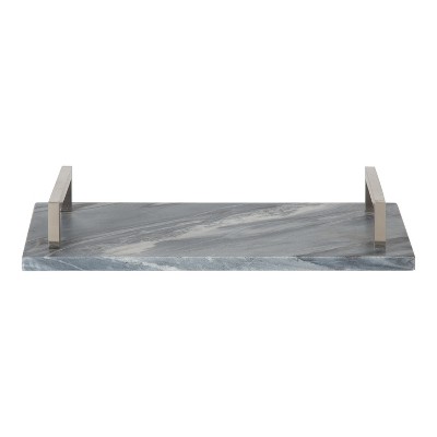Elegant Gray Marble Rectangular Decorative Tray with Nickel Handles