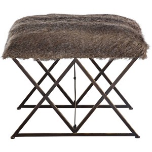 Uttermost Brannen 23 3/4" Wide Brown Faux Fur Small Argyle Iron Bench - 1 of 2