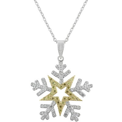 Slickblue Green CZ Two-Tone Snowflake Pendant – 18K Gold & Rhodium Plated, Fashionable Holiday Jewelry for Women