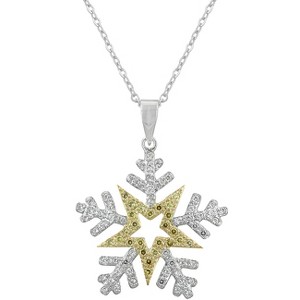 Slickblue Green CZ Two-Tone Snowflake Pendant – 18K Gold & Rhodium Plated, Fashionable Holiday Jewelry for Women - 1 of 3