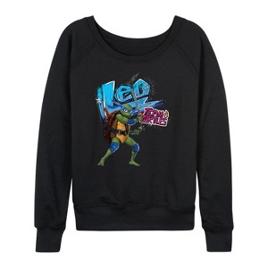 Women's - Teenage Mutant Ninja Turtles - Leonardo AKA Leo Lightweight French Terry Wide Neck Long Sleeve Shirt - 1 of 4