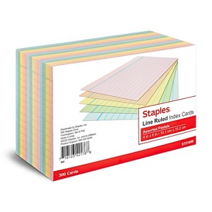 Staples Ruled 4" x 6" Index Cards Assorted Pastel 300/Pack (51000) TR51000 - 1 of 4