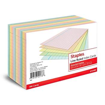 Staples Ruled 4" x 6" Index Cards Assorted Pastel 300/Pack (51000) TR51000