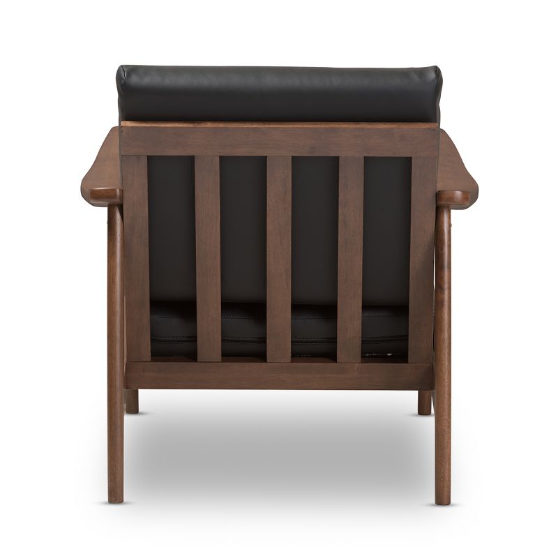 Venza Mid Century Modern Walnut Wood Faux Leather Lounge Chair Black - Baxton Studio, 5 of 14